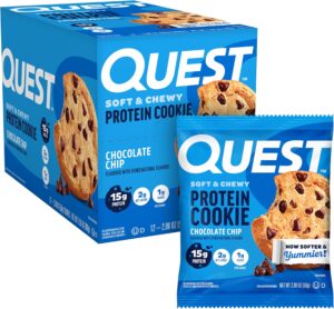 Quest Nutrition Chocolate Chip Protein Cookie, 15g Protein, 1g Sugar, 2g Net Carbs, Keto Friendly, High Protein, Low Carb; 12 Count Quest Nutrition Chocolate Chip Protein Cookie, 15g Protein, 1g Sugar, 2g Net Carbs, Keto Friendly, High Protein, Low Carb; 12 Count