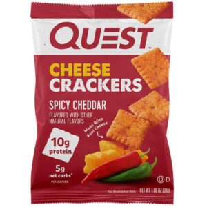 Quest Nutrition Cheese Crackers, Spicy Cheddar Blast, 10g of Protein, Low Carb, Made with Real Cheese, 12 Count (1.06 oz bags) Quest Nutrition Cheese Crackers, Spicy Cheddar Blast, 10g of Protein, Low Carb, Made with Real Cheese, 12 Count (1.06 oz bags)