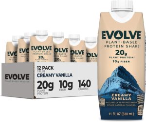 Evolve Plant Based Protein Shake, Vanilla Bean, 20g Vegan Protein, Dairy Free, No Artificial Sweeteners, Non-GMO, 10g Fiber, 11 Fl Oz (Pack of 12) (Formula May Vary)