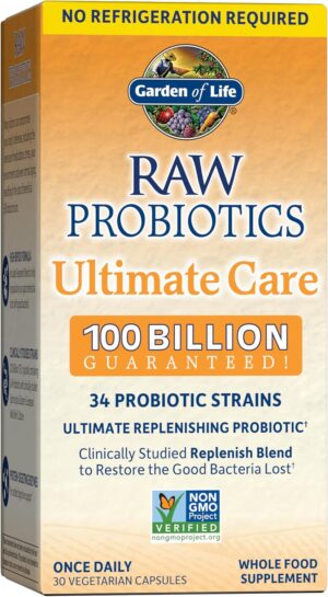 Raw Probiotics – 100 Billion CFU, Shelf Stable, 30 Capsules – For Men and Women, Digestive Enzymes, Clinically Studied Strains – by Garden of Life Raw Probiotics – 100 Billion CFU, Shelf Stable, 30 Capsules – For Men and Women, Digestive Enzymes, Clinically Studied Strains – by Garden of Life