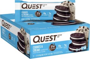 Quest Nutrition Cookies & Cream Protein Bars, 21g Protein, 1g Sugar, 4g Net Carb, Gluten Free, Keto Friendly, 12 Count