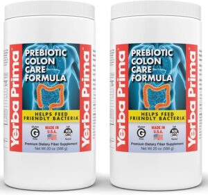 Yerba Prima Prebiotic Colon Care Formula, 20 oz Powder (Pack of 2) with FOS – Natural Psyllium Fiber, Magnesium, Selenium – Non-GMO, Gluten Free, Vegan Daily Supplement – for Men & Women