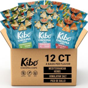 Kibo Chickpea Chips 3 Flavor Variety Pack – High Protein-Fiber, Plant-Based, Gluten-Free, Non-GMO, Vegan, Made with Real Veggies – 1 oz, 12 Pack