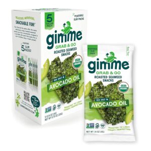 Gimme Seaweed Grab & Go Organic Premium Roasted Seaweed Snacks, Sea Salt & Avocado Oil, 5 Count Trayless, Keto, Vegan, Gluten-Free, Source of Omega3s, Healthy On-The-Go Snack for Kids & Adults Gimme Seaweed Grab & Go Organic Premium Roasted Seaweed Snacks, Sea Salt & Avocado Oil, 5 Count Trayless, Keto, Vegan, Gluten-Free, Source of Omega3s, Healthy On-The-Go Snack for Kids & Adults