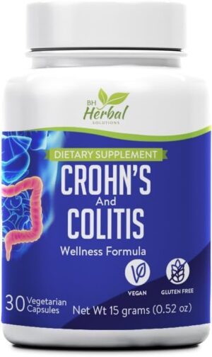 Colitis & Crohns Gut Wellness Support – Herbal Supplement for Intestinal Balance & Gut Lining Integrity – Natural Ingredients for Gut Health – 100% Natural and Herbal