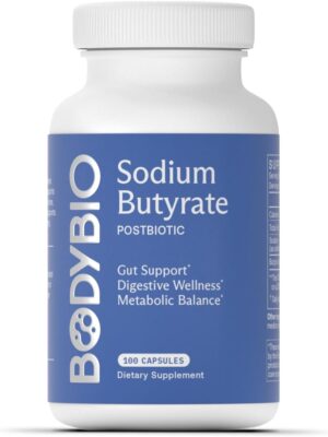 BodyBio Sodium Butyrate – Postbiotic for Gut Health, Leaky Gut Repair, Digestive Support, Bloating Relief, & Microbiome Balance – Butyric Acid Supplement for GI Wellness