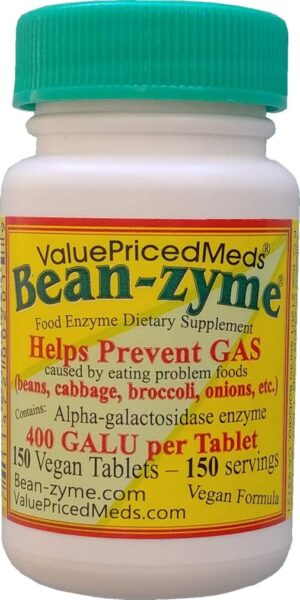 Bean-Zyme Gas Relief for Adults Extra Strength (150 ct) is 400 GAUL per Tablet Alpha Galactosidase, Vegan, Cost Less, Digestive Enzyme Dietary Supplement Natural Food Enzyme