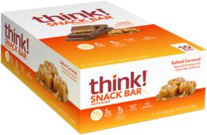 think! Protein Bars with Chicory Root for Fiber, Salted Caramel, Snack Bars without Artificial Sweeteners, 1.4 Oz, 10 Ct think! Protein Bars with Chicory Root for Fiber, Salted Caramel, Snack Bars without Artificial Sweeteners, 1.4 Oz, 10 Ct