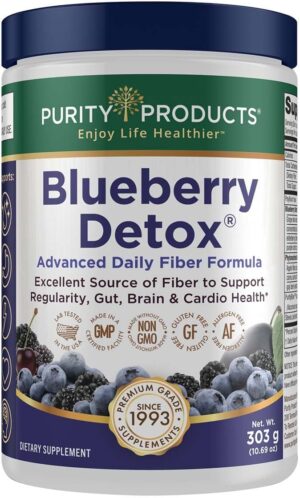 Purity Products Advanced Blueberry Detox Daily Fiber Formula Featuring PurityBlue Organic Wild Blueberries – A Full 6 Grams of Detoxifying, Regularity Promoting Prebiotic Fiber – 30 Servings