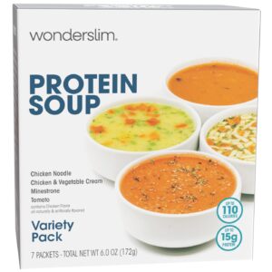 WonderSlim Protein Soup, Variety Pack, 70-110 Calories, 12-15g Protein, 0-1.5g Fat (7ct) WonderSlim Protein Soup, Variety Pack, 70-110 Calories, 12-15g Protein, 0-1.5g Fat (7ct)
