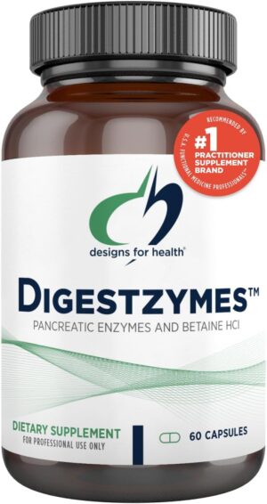 Designs for Health Digestzymes – Digestive Enzymes + Betaine Hydrochloride for Gas & Bloating Relief – Pepsin, Ox Bile, Lactase Enzyme & Lipase Enzymes for Digestion (60 Capsules)