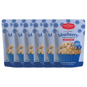 Miss Jones Baking Blueberry Muffin & Bread Mix – Whole Grains, 50% Lower Sugar, Real Blueberries, Vegan Blueberry Muffin Mix, Naturally Sweetened Desserts & Treats, 10.57 Ounce (Pack of 6)