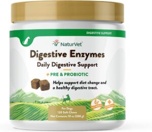 NaturVet – Digestive Enzymes – Plus Probiotics & Prebiotics – Helps Support Diet Change & A Healthy Digestive Tract – for Dogs & Cats (Soft Chews, 120 Count)