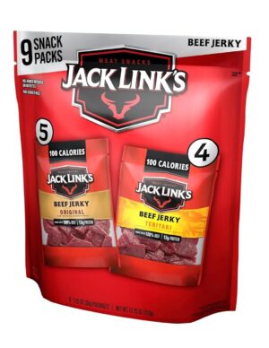 Jack Link’s Beef Jerky Variety Pack – Includes Original and Teriyaki Jerky, Bulk Protein Snack Pack, Good Source of Protein, Meat Snacks Made with 100% Beef, Individual Bags – 1.25 Oz (Pack of 9)