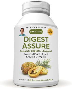 ANDREW LESSMAN Digest Assure 60 Capsules – Comprehensive Blend of Powerful Natural Enzymes to Support and Enhance Digestive Health, Vegetarian-Sourced Enzymes, Small Easy to Swallow Capsules