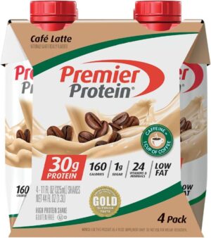 Premier Protein Shake, Café Latte, 30g Protein, 1g Sugar, 24 Vitamins & Minerals, Nutrients to Support Immune Health, 11 Fl Oz, 4 Count