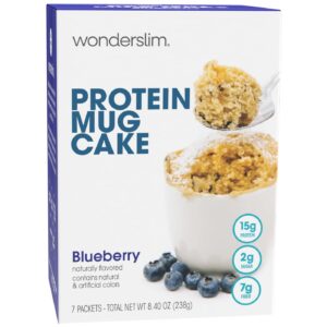 WonderSlim Protein Mug Cake, Blueberry, 7g Fiber, Low Sugar, Gluten Free, Keto Friendly & Low Carb (7ct)