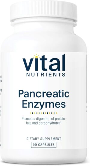 Vital Nutrients Pancreatic Enzymes 1000mg (Full Strength) | Pancreatin Digestion Supplement with Protease, Amylase & Lipase | Digestive Enzymes | Gluten, Dairy, and Soy Free | 90 Capsules