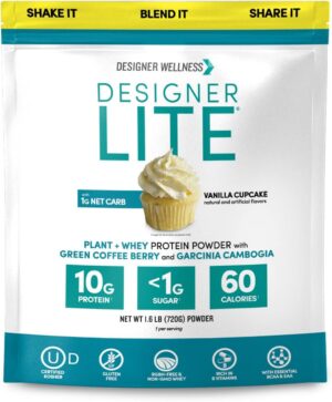 Designer Wellness, Designer Lite, Low Calorie Natural Protein, Prebiotic Fiber, Key Vitamins & Minerals, Vanilla Cupcake, 25.6 Ounces