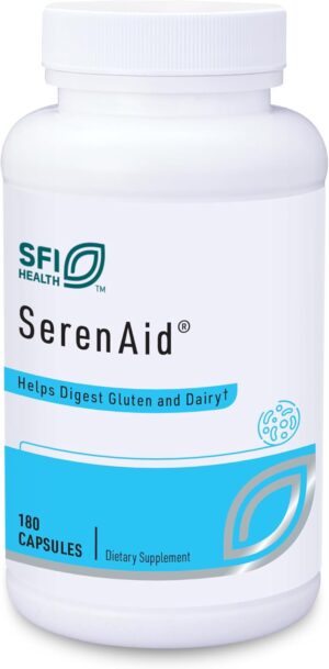Klaire Labs SerenAid – Vegetarian Multi Digestive Enzymes Supplement with DPP-IV Activity & Lactase – Enzyme Blend to Support Gluten & Dairy Breakdown – Promotes Digestion (180 Capsules)
