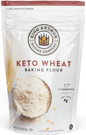 King Arthur Keto Wheat Baking Flour: 1:1 All-Purpose Flour Substitute, 1 lb (Pack of 1) – Low-Carb Baking Solution for Bread & More, Non-GMO, Resealable Bag – Perfect for Keto Diet & Reduced Carb Intake