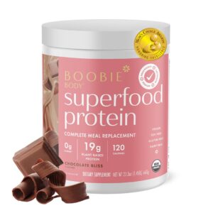 Boobie Body Superfood Protein Meal Replacement Shake, Chocolate Bliss Flavor | 19g Protein | Safe for Prenatal, Pregnancy, Lactation, & Motherhood | Organic, Vegan, Zero Sugar, 1 Tub (20 Servings) Boobie Body Superfood Protein Meal Replacement Shake, Chocolate Bliss Flavor | 19g Protein | Safe for Prenatal, Pregnancy, Lactation, & Motherhood | Organic, Vegan, Zero Sugar, 1 Tub (20 Servings)