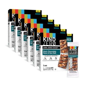 KIND ZERO Added Sugar Bars, Keto Snack, Dark Chocolate Nuts and Sea Salt, Good Source of Fiber, Gluten Free, Low Sugar, 6g Protein, 30 Count KIND ZERO Added Sugar Bars, Keto Snack, Dark Chocolate Nuts and Sea Salt, Good Source of Fiber, Gluten Free, Low Sugar, 6g Protein, 30 Count