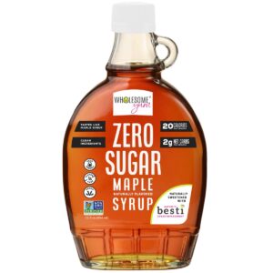 Wholesome Yum Zero Sugar Maple Syrup (Keto Maple Syrup) With Monk Fruit & Allulose – Natural Sugar Free Pancake Syrup – Non GMO, Low Carb, Gluten Free, Vegan, No Aftertaste (12 fl oz)