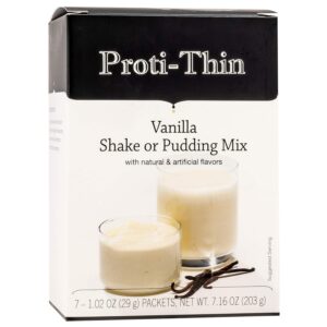 Proti-Thin High Protein Creamy Vanilla Pudding/Shake Mix, 15g Protein, Low Calorie, Low Carb, Low Fat, Low Sugar, No Gluten Ingredients, Aspartame Free, KETO Friendly, Ideal Protein Compatible, 7/Box