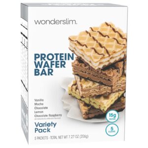 WonderSlim Protein Wafer Snack Bar, Variety Pack, 15g Protein, 5 Flavors, 0mg Cholesterol (5ct) WonderSlim Protein Wafer Snack Bar, Variety Pack, 15g Protein, 5 Flavors, 0mg Cholesterol (5ct)
