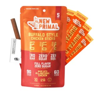 New Primal Buffalo Chicken Sticks, Keto, Gluten Free Healthy Snacks, Sugar Free Low Carb High Protein, Jerky Meat Stick, 9g Protein, 5 Pack