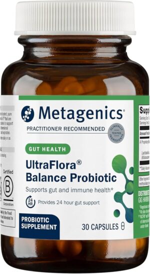 Metagenics UltraFlora Balance Probiotic – Daily Gut Health Supplement* – Offers Digestive & Immune System Support* – Vegetarian, Non-GMO & Gluten-Free – 30 Capsules