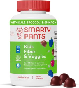 SmartyPants Kids Fiber & Veggies: Prebiotic Fiber Gummies for Kids, Fiber Supplement with Inulin, Organic Green Veggie Blend, Vegan, Gluten Free, Mixed Berry Flavor, 60 Count (30 Day Supply) SmartyPants Kids Fiber & Veggies: Prebiotic Fiber Gummies for Kids, Fiber Supplement with Inulin, Organic Green Veggie Blend, Vegan, Gluten Free, Mixed Berry Flavor, 60 Count (30 Day Supply)