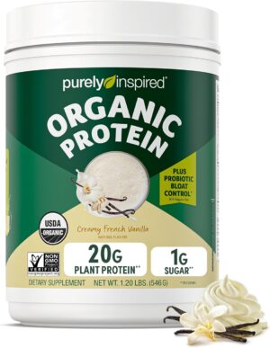 Purely Inspired Plant-Based Protein Powder for Men & Women, Creamy French Vanilla (16 Servings) – Vegan & Organic – 20g of Pea Protein Powder for Smoothies & Shakes – Dairy-Free, & Gluten-Free