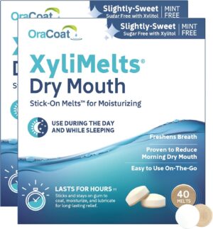 Oracoat XyliMelts for Dry Mouth Night Time or Day – Moisturizing Dry Mouth Adhering Discs, Sugar Free with Xylitol, 80 Count, Slightly-Sweet Flavor, 8-Hour Relief