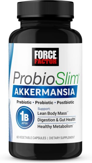 FORCE FACTOR ProbioSlim Akkermansia Probiotics & Postbiotics, with 1 Billion AFUs Akkermansia Muciniphila, Prebiotics & Chromax Chromium, Support Lean Body Mass, Digestion & Gut Health, 60 Capsules