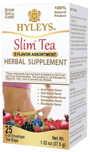 Hyleys Slim Tea 5 Flavor Assortment – Weight Loss Herbal Supplement Cleanse and Detox – 25 Tea Bags (1 Pack)