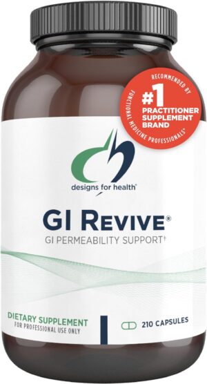 Designs for Health GI Revive – Slippery Elm Gut Health Support with Licorice Root, L-Glutamine + Zinc Carnosine – MSM, Marshmallow Root Powder + Okra Extract (210 Capsules)