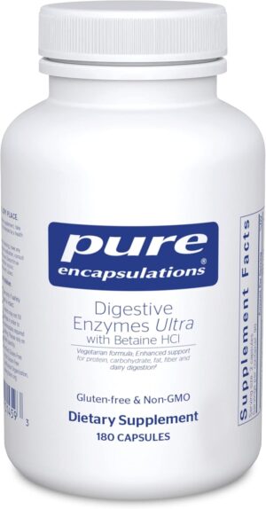 Pure Encapsulations Digestive Enzymes Ultra with Betaine HCl – Vegetarian Digestive Enzyme Supplement to Support Protein, Carb, Fiber, and Dairy Digestion* – 180 Capsules