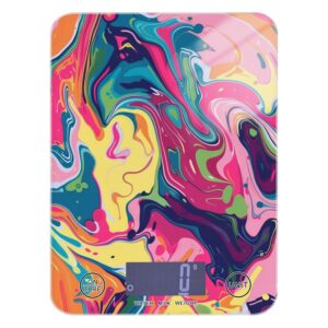 Rainbow Color Abstract Pattern Ink Style Dieting small scale for food 11lb/0.18oz, 5kg/5g small digital kitchen scale with 4 unit for Soap Making Keto Baking (Batteries not Included)