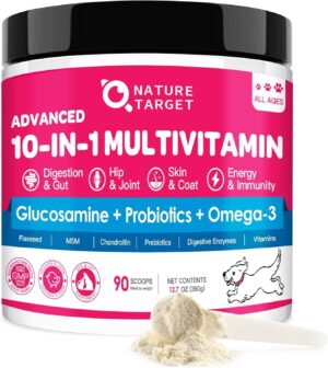 NATURE TARGET Dog Vitamins Powder, Probiotics & Digestive Enzymes for Gut Health, Glucosamine & Chondroitin & Omega 3, Complete Supplement for Homemade Dog Food, Joint & Skin & Immune Support