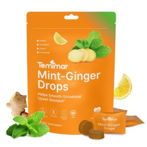 Mint-Ginger Drops for Nausea Relief, Smooth Upset Stomach, Motion & Morning Sickness Relief, with Ginger, Lemon, Spearmint & Vitamin B6, 30 Individually Wrapped Candies