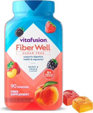 Vitafusion Fiber Well Gummies, Sugar Free Fiber Supplement, Gummies for Adults, Strawberry & Blackberry Flavors, 90 Count