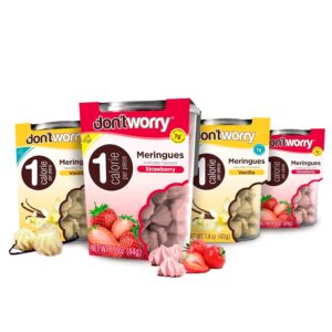 Don’t Worry Low Calorie Meringue Cookies – 4 Pack – Strawberry and Vanilla, Just 1 Calorie per Piece | Low Sugar Candy, Gluten Free, Protein Snacks | Keto Friendly and Healthy Snacks for Adults