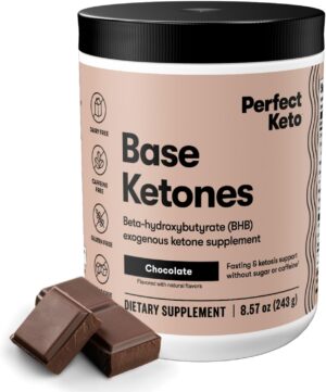 Perfect Keto Exogenous Ketones Powder, BHB Salts for Ketosis & Fasting Support, Electrolytes for Hydration, Caffeine Free Energy, Chocolate, 8.57 oz