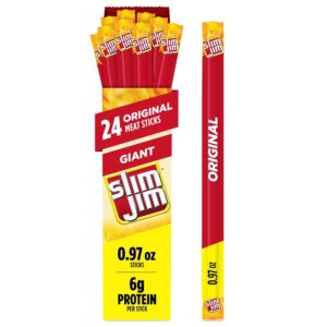 Slim Jim Giant Smoked Meat Sticks, Original Flavor, 6g Protein Per Stick, Camping Snack, 0.97 oz. (24 Count) Slim Jim Giant Smoked Meat Sticks, Original Flavor, 6g Protein Per Stick, Camping Snack, 0.97 oz. (24 Count)