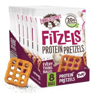 Lenny & Larry’s Everything Bagel FITZELS- Savory Pretzel Snacks Incredibly Tasty, High Protein Salty, Vegan, 20 g’s of Plant Based Protein 8 (eight) Bags, 3 oz Each