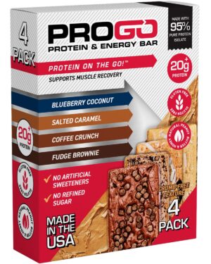 ProGo Protein Bars, Low Sugar, High Protein (Up to 22g) – 95% Pure Isolate for Faster Muscle Growth, Collagen for Recovery, Low Calorie, Sweetened w/Peanut Butter & Honey (4-Count, Starter Pack)