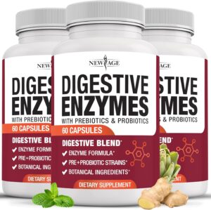 NEW AGE Digestive Enzymes for Gut Health – Probiotic Multi Enzymes with Prebiotics and Probiotics with Lipase for Women and Men for Digestive Health, Daily Enzymes for Digestion – 180 Count