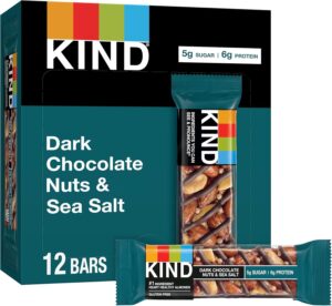 KIND Nut Bars, Dark Chocolate Nuts and Sea Salt, Healthy Snacks, Gluten Free, Low Sugar, 6g Protein, 12 Count KIND Nut Bars, Dark Chocolate Nuts and Sea Salt, Healthy Snacks, Gluten Free, Low Sugar, 6g Protein, 12 Count